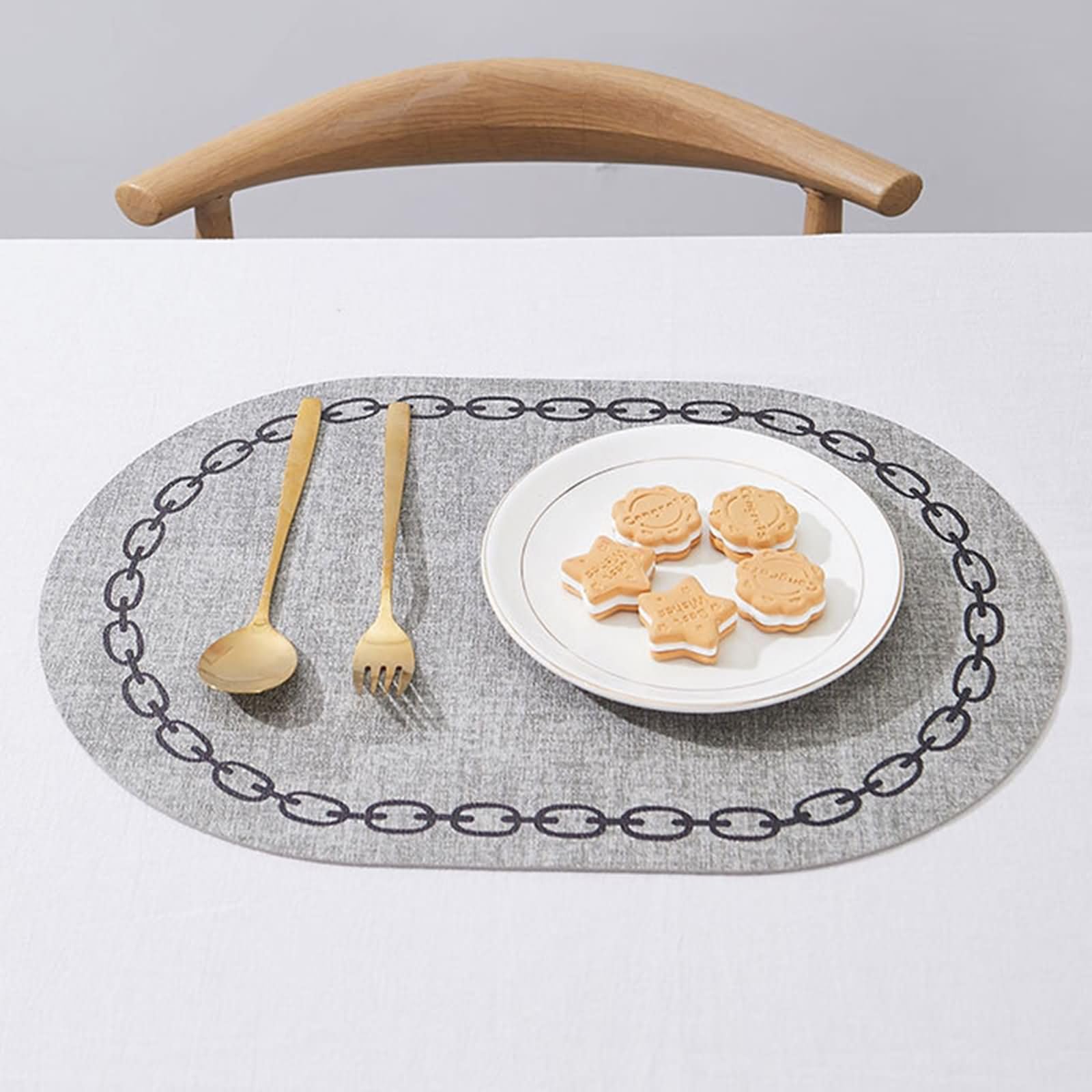 8 Napperon Table Salle a Manger Lavable, 30 x 44 CM Gris Clair Set de Table Ovale Lavable, Ovale avec Motif