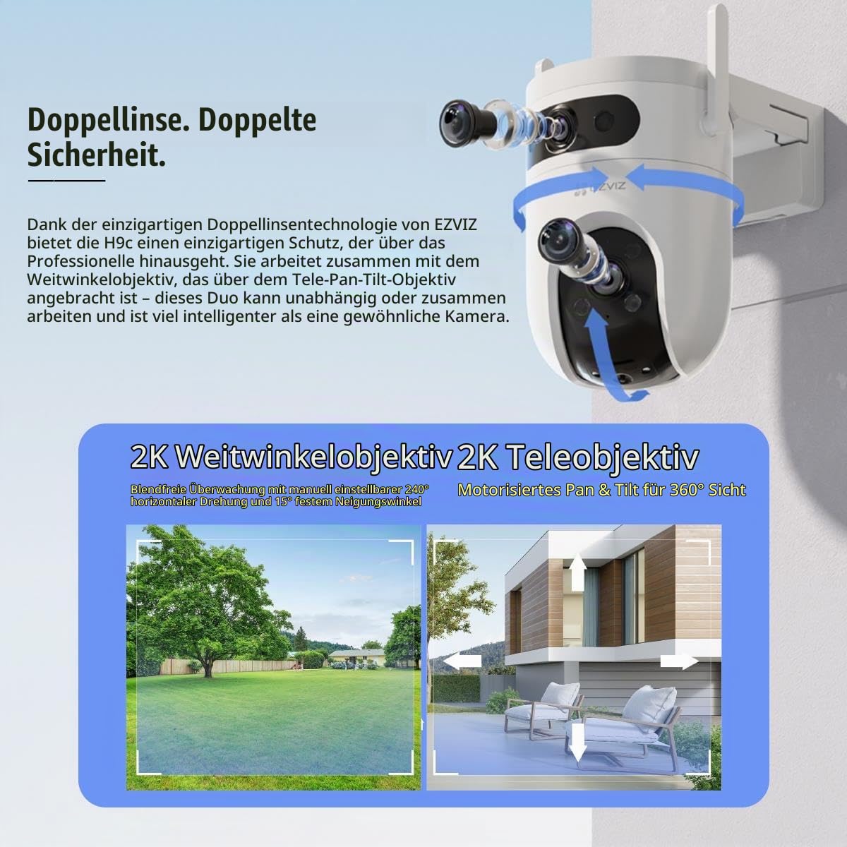 EZVIZ Überwachungskamera H9C – Nachtsicht Farbe 360° – ideal für die Sicherheit zu Hause – Auflösung 2 K + 2 K