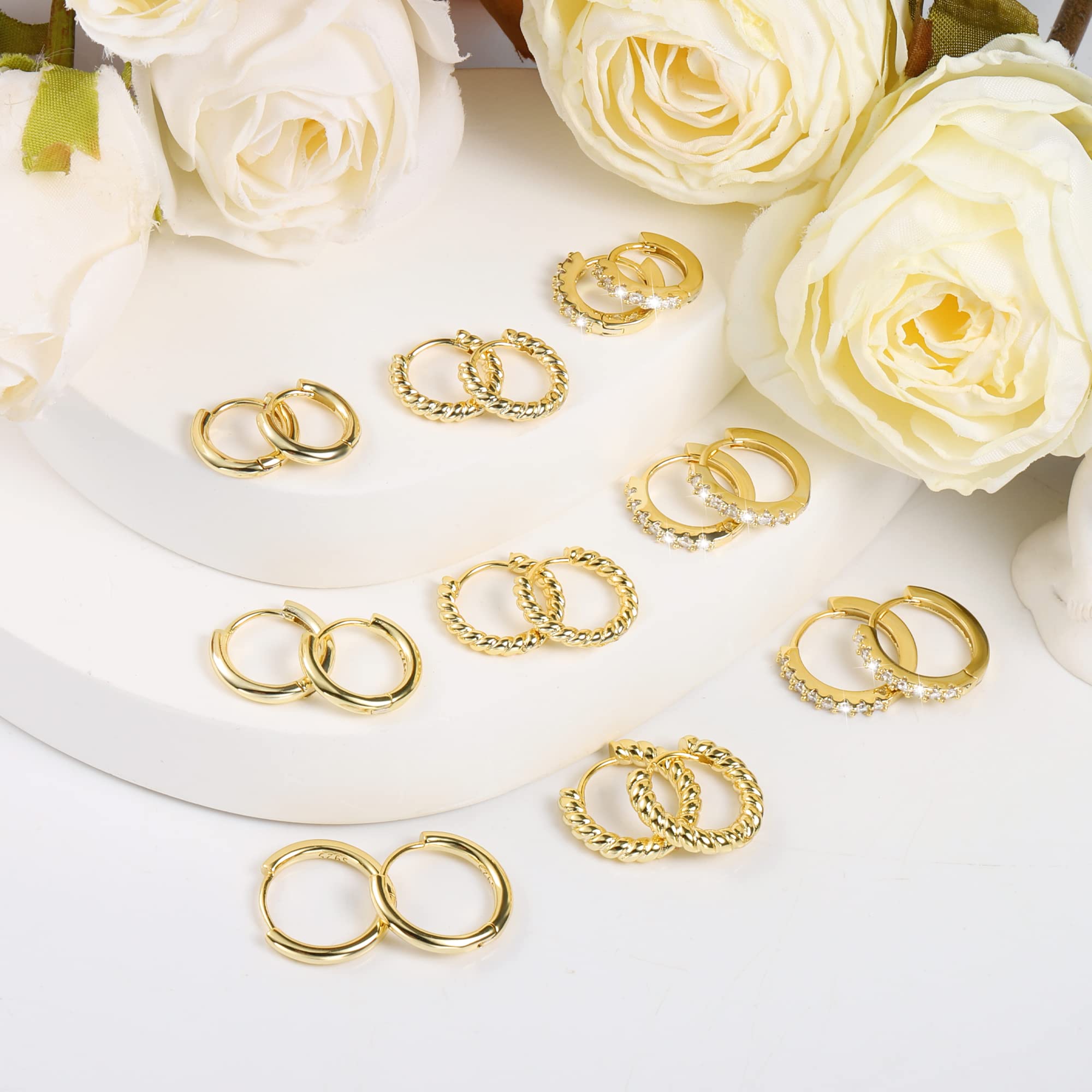 ALEXCRAFT Piccoli Orecchini a Cerchio, Orecchini Per Polsini Auricolari Da Donna, Orecchini a Cerchio Intrecciati Da Donna, Orecchini a Cerchio Spessi Vintage Ipoallergenici In Oro e Argento (9 Paia)
