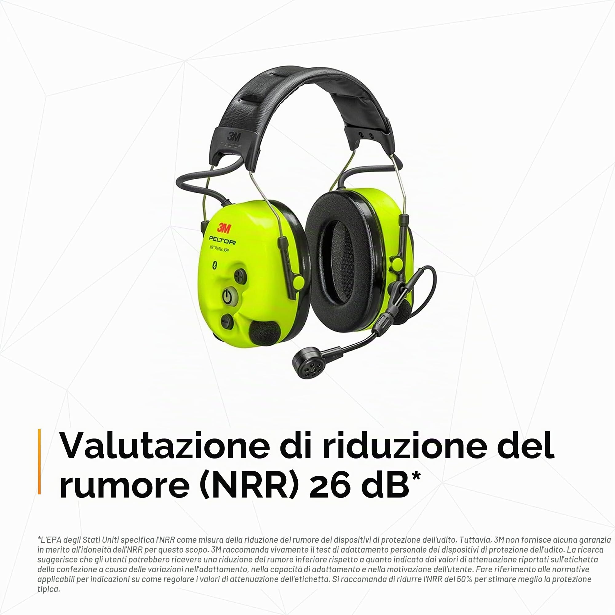 Peltor Cuffia 3M WS ProTac XPI, bardatura temporale, MT15H7AWS6 | con tecnologia Bluetooth e funzione di attenuazione controllata, giallo