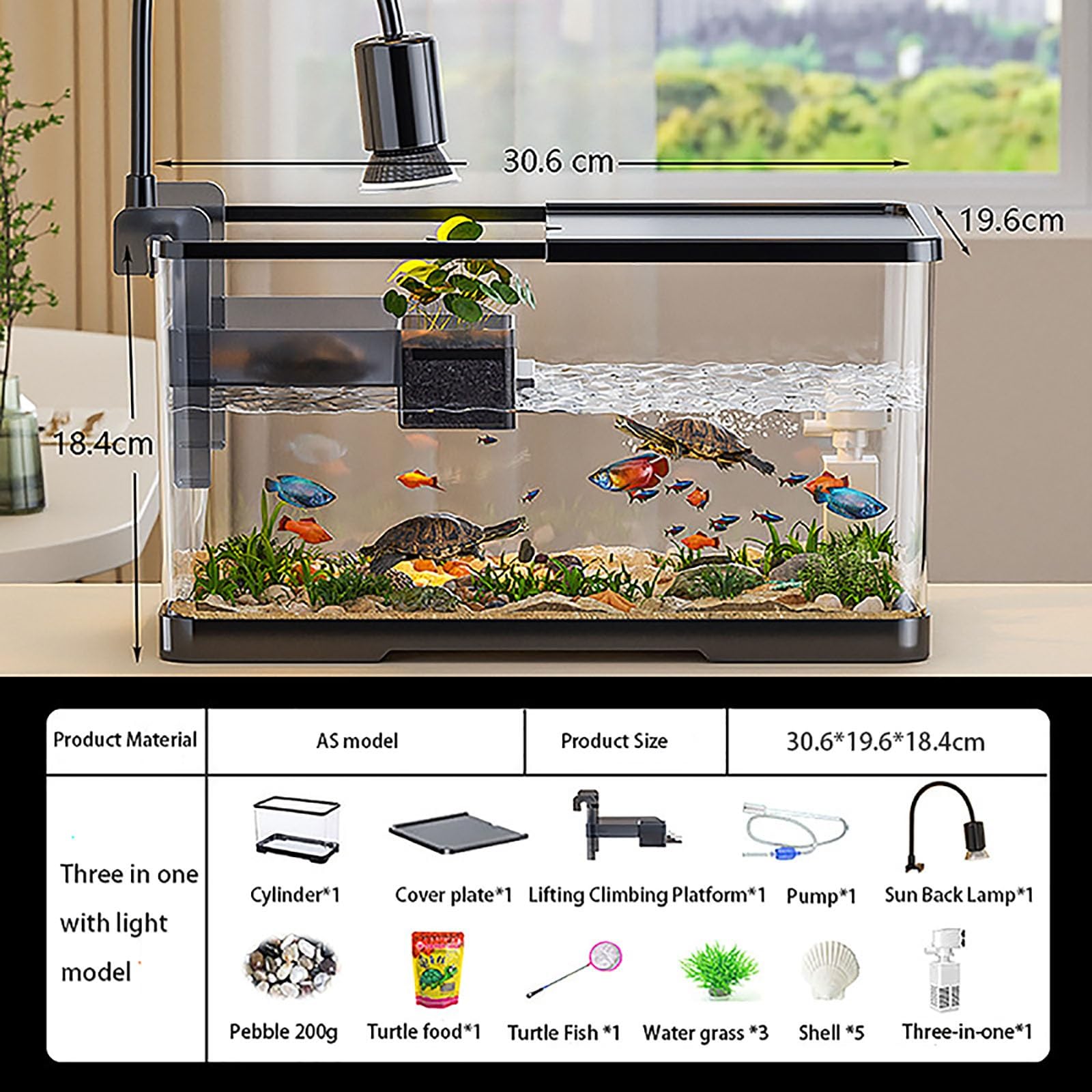 Tanque De Hábitat para Tortugas,decoración De Tanque De Escritorio, Tanque De Acuario Multiusos De Acuario De Tanque(L)