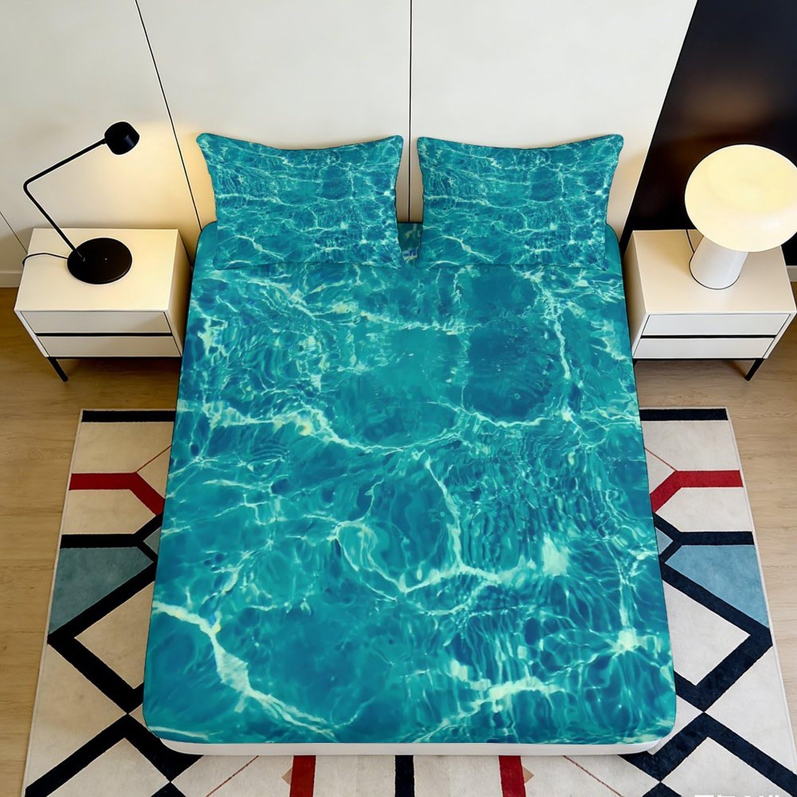 3D Printed Water Reflection Fitted Sheet Microfiber Soft Blue Pool Pattern Mattress Cover Bedroom Decor 90x200x25cm