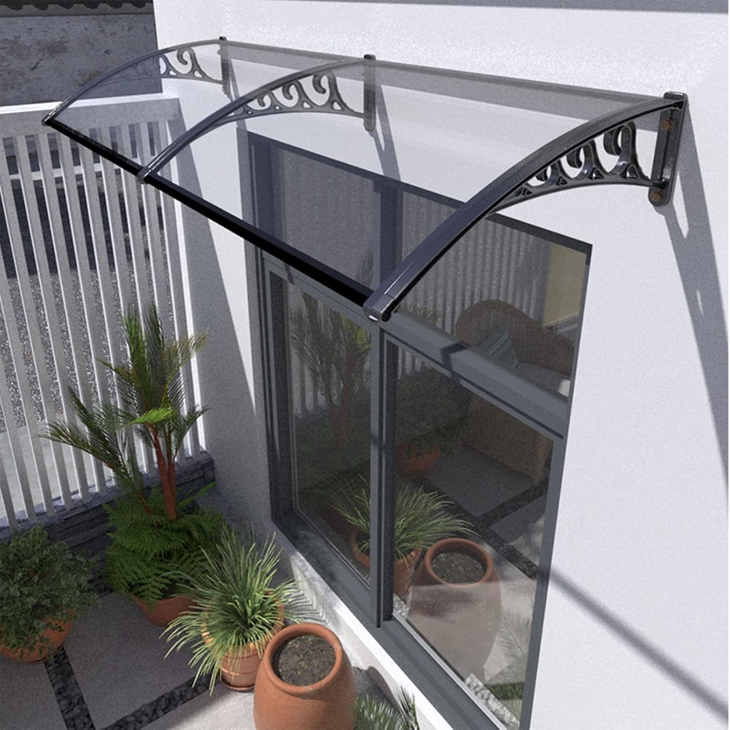 Window Awning Door Canopy Canopies, Clear Polycarbonate Front Door Canopy with Black Bracket, Water Rain Resist Patio Awning Canopy for Rain Snow Sunlight Protection Hollow Sheet (Color : Cl