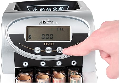 Vista 5 de Royal Sovereign Contador/clasificador eléctrico de monedas USD, 2 filas con tecnología patentada antiatascos y conteo de valor, plata (FS-2N)