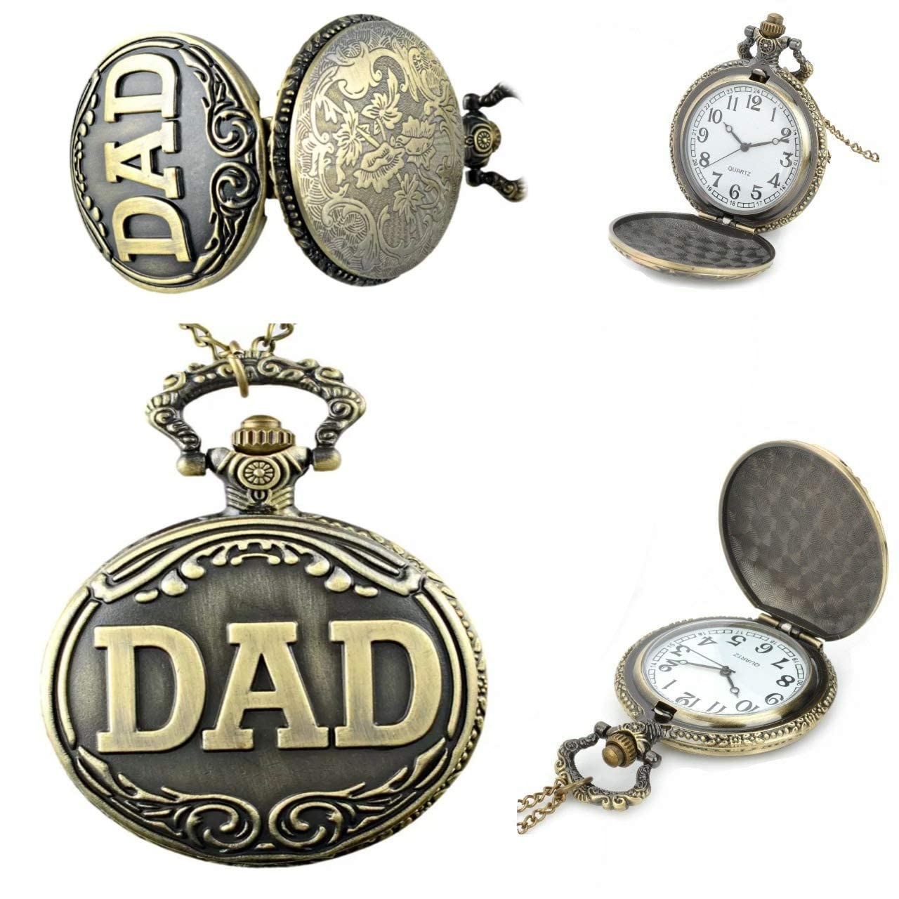 Gold Time Pocket Watch Gift | Dad Embossing | Numerical Dial | Metal Keychain Design | Bronze | Vintage | Antique Style Gandhi Watch for Men Father (B09PMXMNV4) Amazon Price History, Amazon Price Tracker
