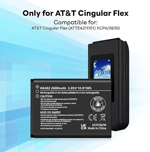 Miniatura 2 de Batería HE402 de 2600 mAh, nueva actualización 2025 de alta capacidad 3.85 V batería de repuesto para AT&T Cingular Flex (ATTEA211101) 1ICP63850