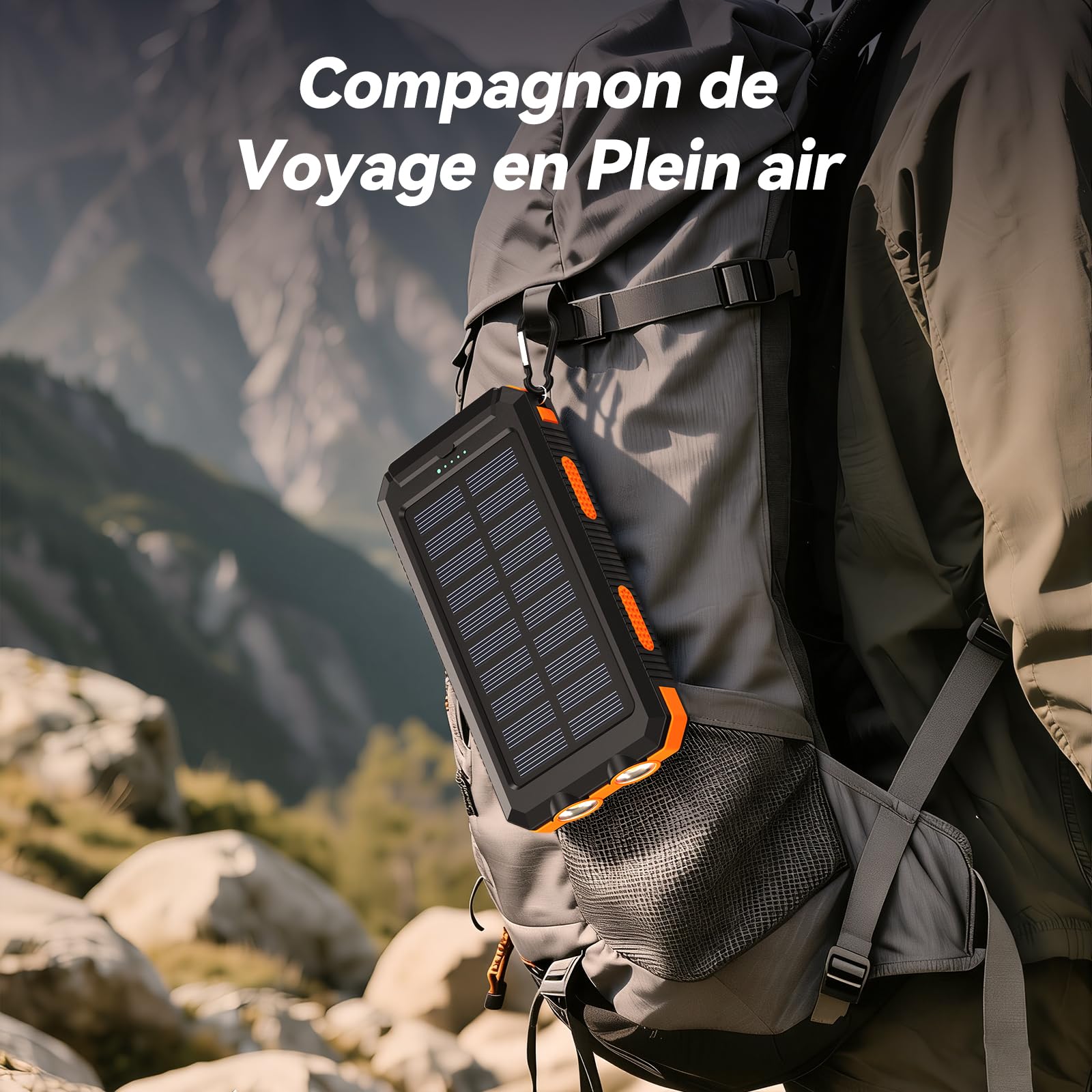 Vikeri Chargeur Solaire 26800 mAh, Batterie Externe Solaire Etanche, Port USB-C pour Une Charge Rapide, Batterie Solaire avec 4 Prises, pour Smartphones, Tablettes, etc. (Orange)