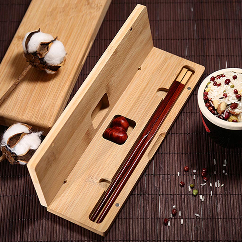 Coffret Cadeau de Baguettes réutilisables en Bois avec étui, Baguettes à Sushi japonaises et Ensemble de Repose-Baguettes, Baguettes Chinoises de Luxe en Bois Rouge Naturel, Baguet(1pair)
