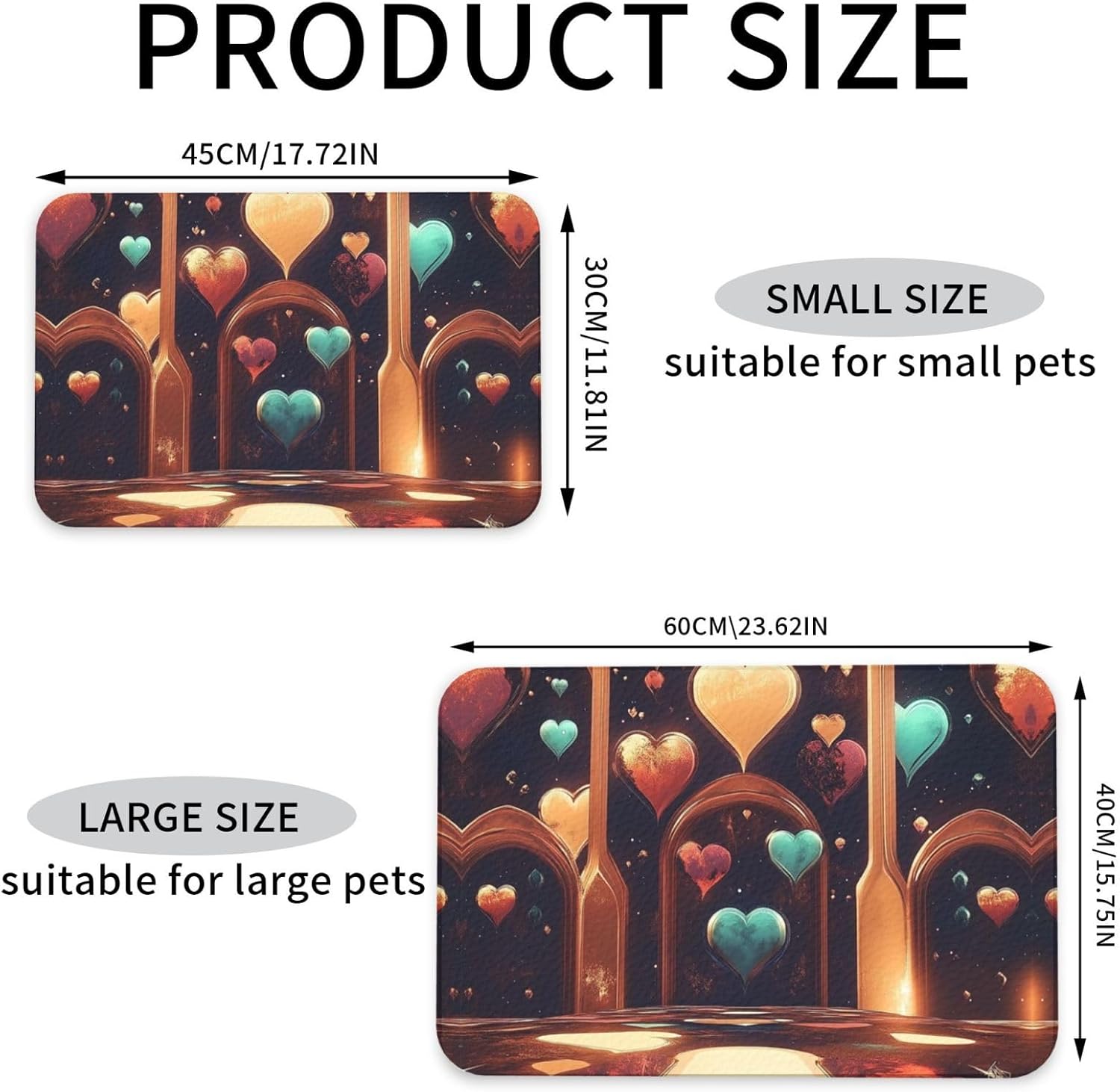 Neon Heart Reactor Pet Feeding Mat Dog Cat Eating Food Absorbent Leather Tablecloth for and Water Bowl Waterproof No Stains Quick Dry Non-Slip 23.62 * 15.75IN
