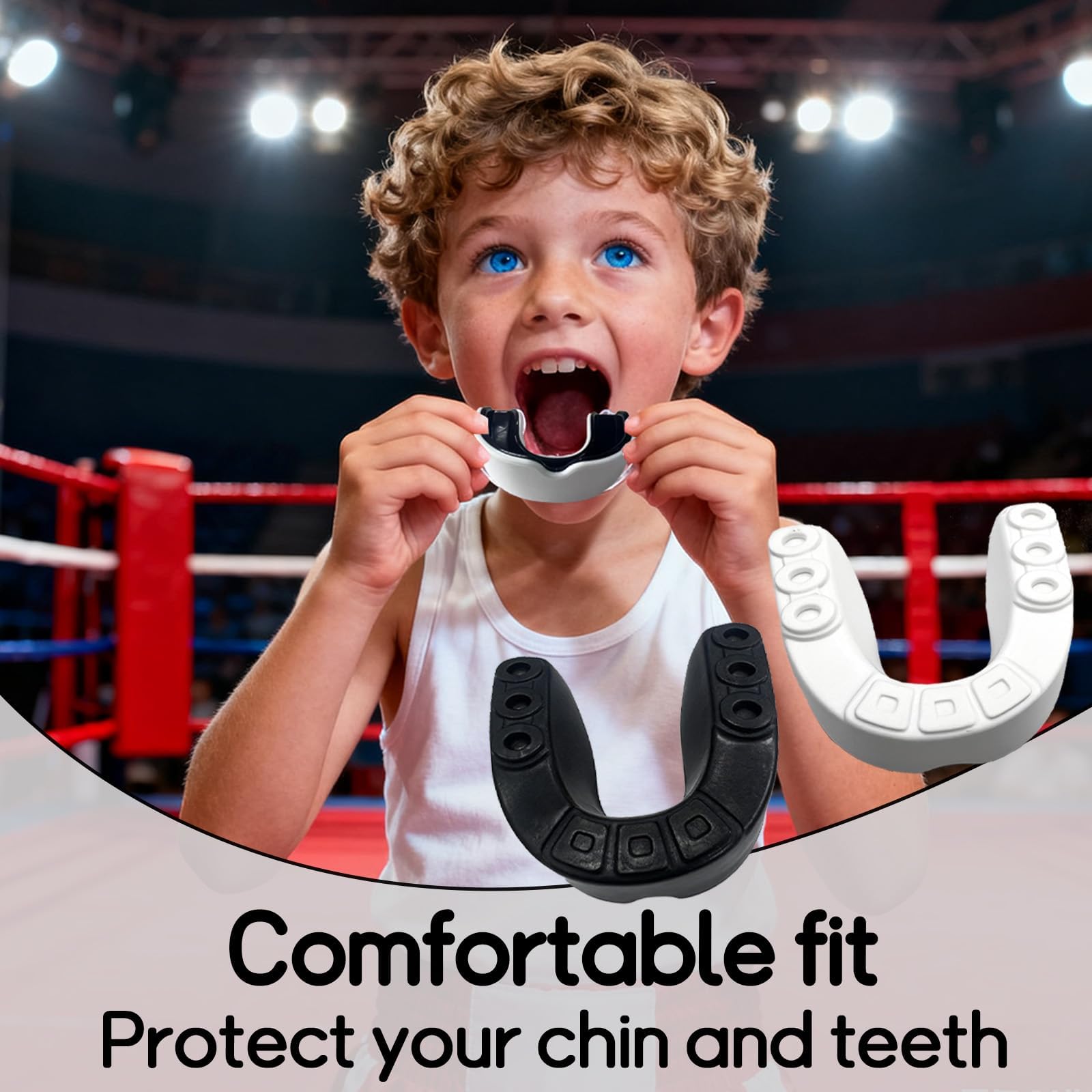 Protège-dents enfants 5-8 ans – 2 pièces, protège-dents de sport idéal pour rugby, boxe, MMA, hockey et football – Confort, protection et ajustement optimal, ﻿Idéal pour une variété de sports actifs