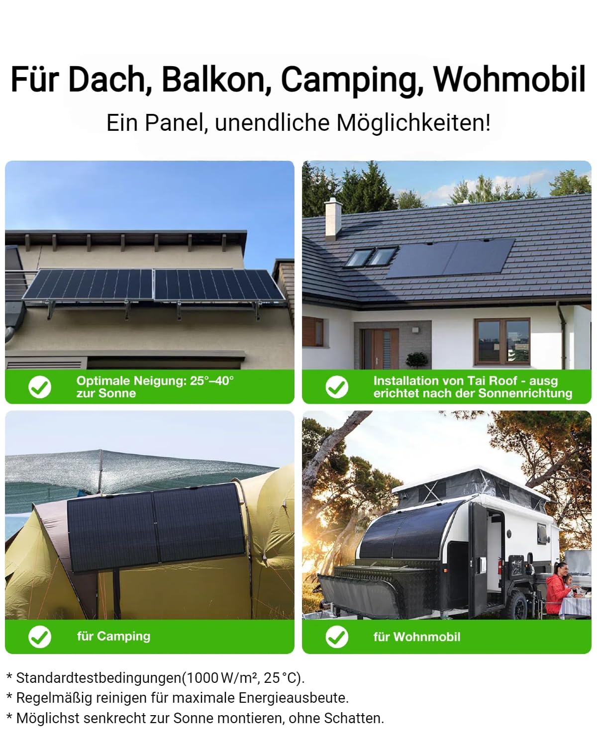 480W Solarpanel Flexibel Monokristallines Solarpanel, 2X 240W Solarmodul mit 3 m Solarkabel, 6-Loch-Montage IP67 Wasserdicht 21V/11A Solarpanel für Balkonkraftwerk, RV, Camping,0% MwSt