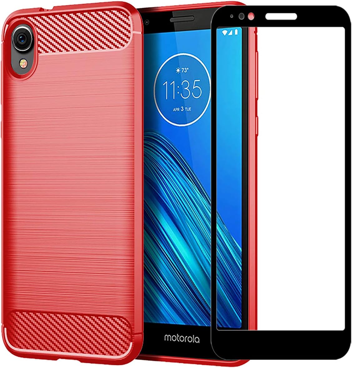PhuLok Moto E6 Case, Motorola E6 Case, with Tempered Glass Screen Protector, Slim Thin Soft TPU Rubber Bumper Rugged Durable Protective Case for Motorola Moto E6 2019 (Red)