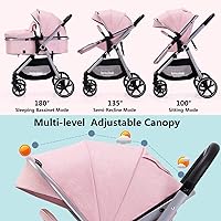 Vista 2 de 2-in-1 Baby Stroller - Folding Infant Newborn Pram Stroller with Reversible Seat - Toddler Strollers for 0-36 Months Old Babies (Pink)