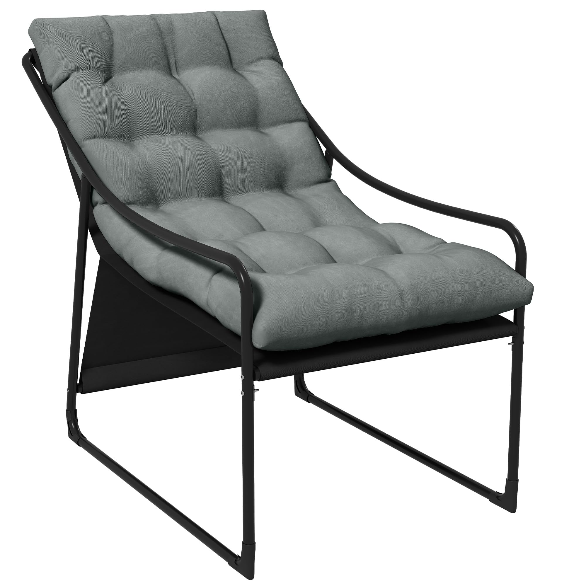 Outsunny Gartensessel mit dickem Sitzkissen mit Armlehne bis 120 kg Grau | Gartenstuhl, Garten Loungesessel, für Garten, Balkon