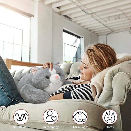 Miniatura 2 de NiuniuDaddy - Peluche con peso de gato gris de 23.6 pulgadas para la ansiedad, para adultos y niños, almohada grande como regalo de San Valentín,