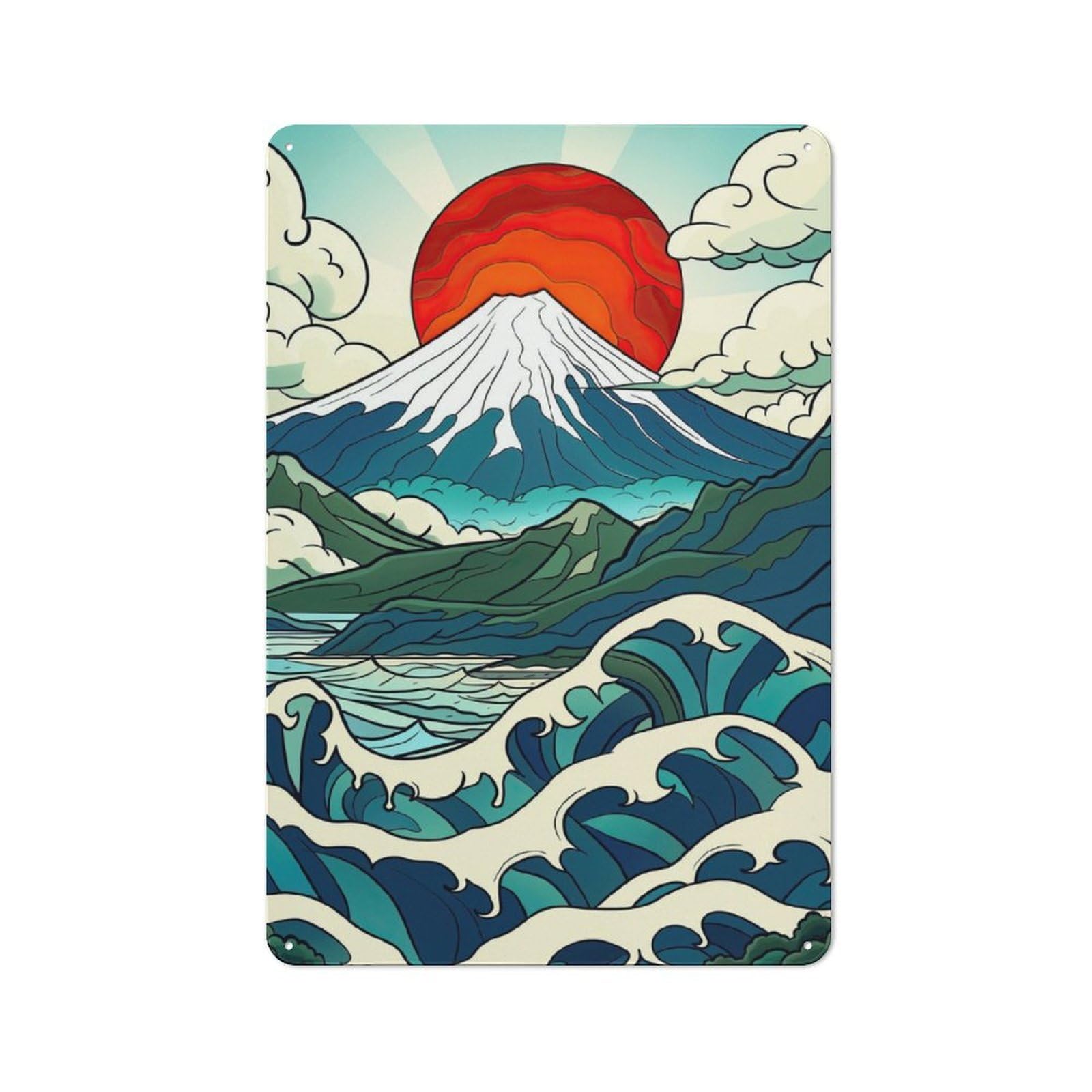 Junmoney Spirit Of Japan Mt Fuji Vintage Tin Sign 30X20cm With For Dining Room Or Kitchen, For Dining Room Decor Fans
