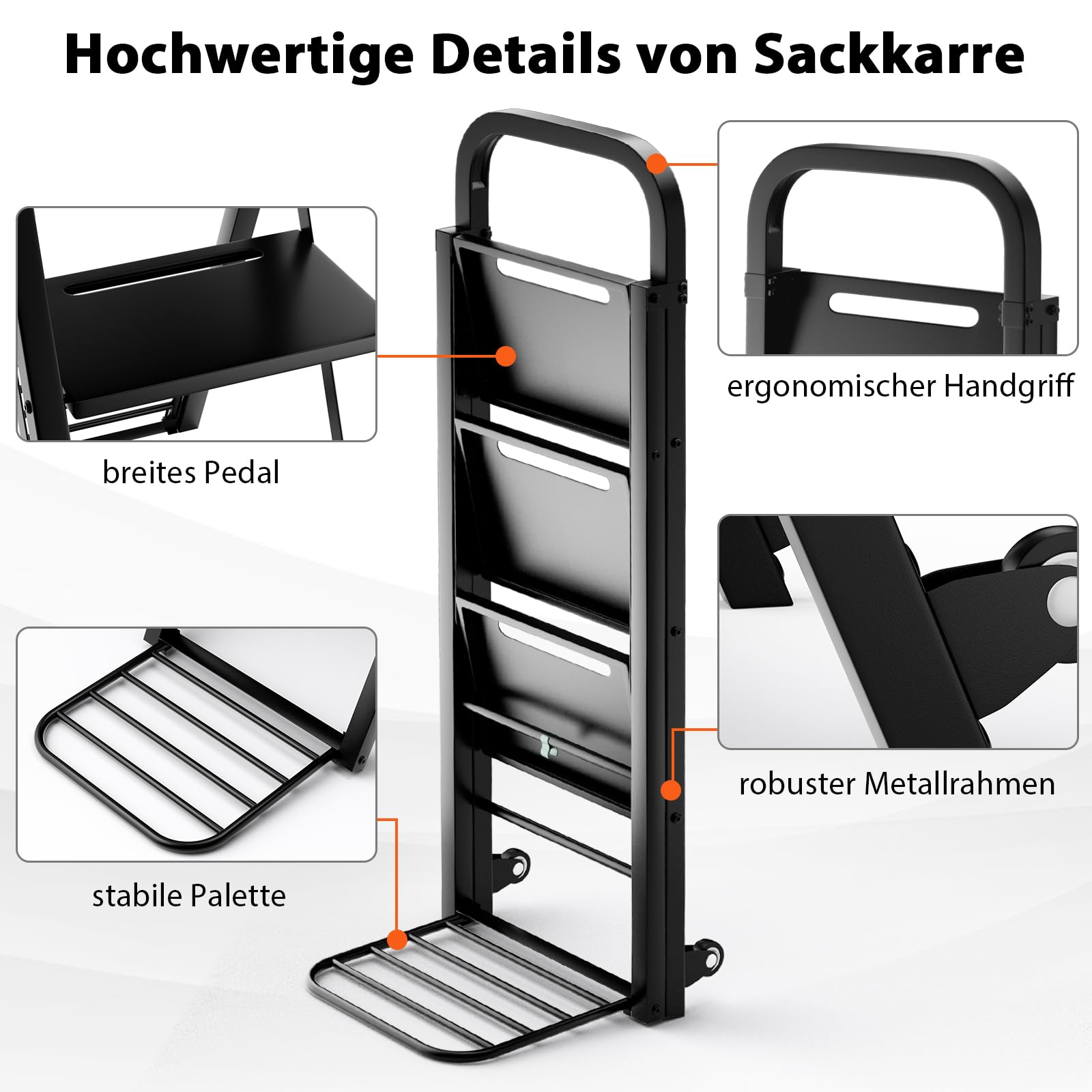 GYMAX 2 in 1 Sackkarre & Leiter klappbar, 3-Stufen Trittleiter aus Metall bis 200kg belastbar, Sackkarre mit Gummirädern, Griff & bis 250kg belastbar, Transportkarre für Garage & Zuhause
