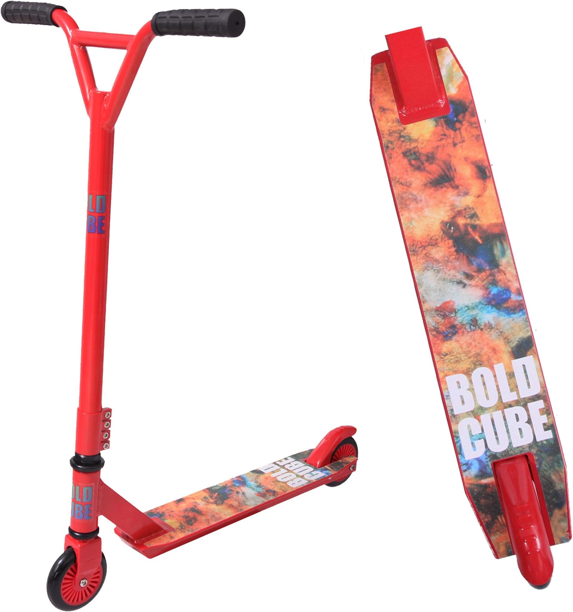 BOLDCUBE Stunt Scooter Kids - Freestyle Pro 360 Degree Trick - Quad Clamp with Lightweight Aluminium Deck - ABEC 7 Bearings