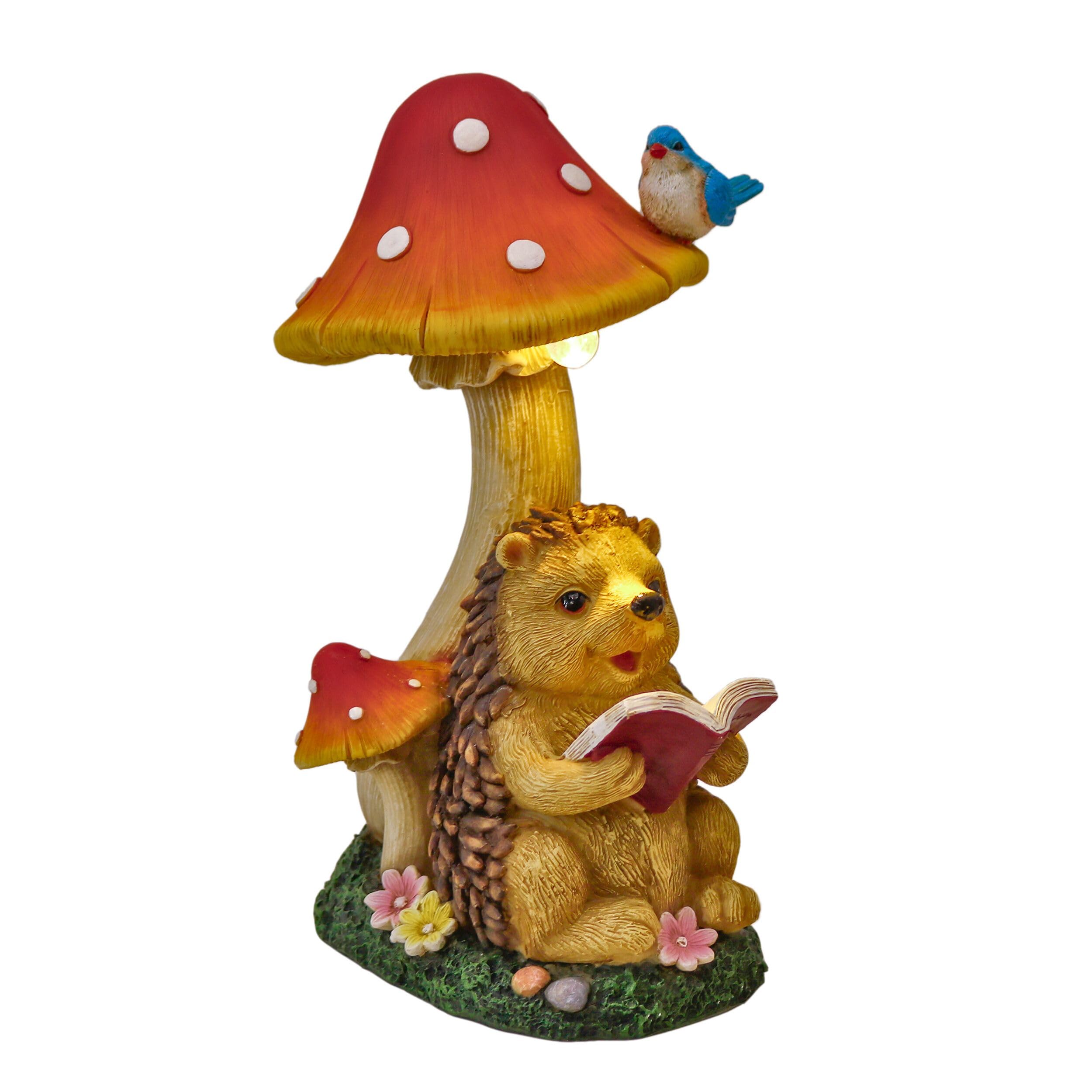 TERESA'S COLLECTIONS Garden Ornaments Outdoor, Lovely Hedgehog and Mushroom with Solar Lights, Waterproof Resin Hedgehog Ornaments, Hedgehogs Gifts, Birthday Gifts for Mum, Indoor Outdoor 17.5CM