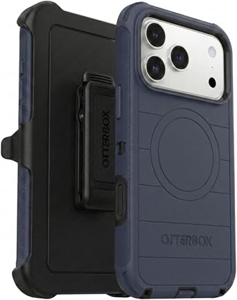 OtterBox iPhone 17 Pro Max Only - Defender Series Case - Vintage Indigo Dream Blue & Black - Includes Holster Clip Kickstand - Snaps on MagSafe - Tough - Rugged & Durable