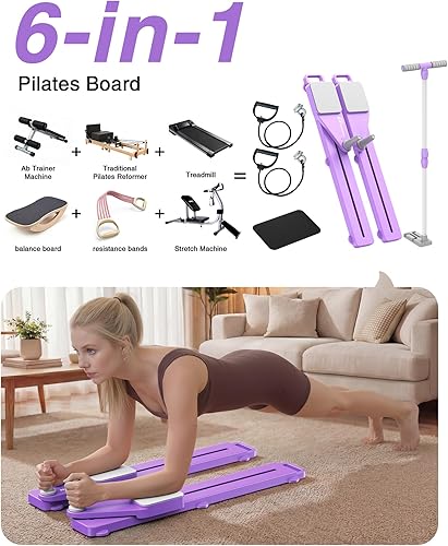 Miniatura 3 de 6-in-1 Pliates Board - 2026 Upgrade Multifunctional Anti-Slip Silent Pilates Board Portable Pilates Reformer Machine for Full Body Workout