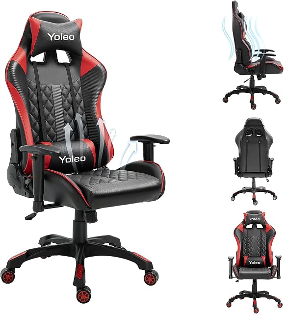 Dripex Gaming Chair Ergonomic Home Office Desk Chairs Adjustable High Back Swivel PU Leather Racing Computer Desk Chair with Lumbar Support and Headrest (Red, without footrest)
