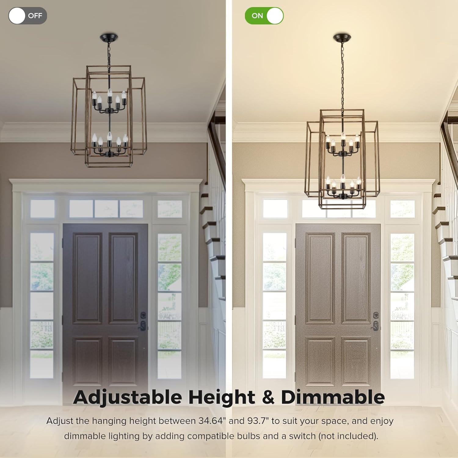 10 Light Chandelier for Entryway, 30" Large Foyer Chandelier for High Ceiling Light Fixture, Farmhouse Lantern Tiered Pendant Lighting Fixtures for Foyer Living Room Staircase, Metal Wood Grain Finish