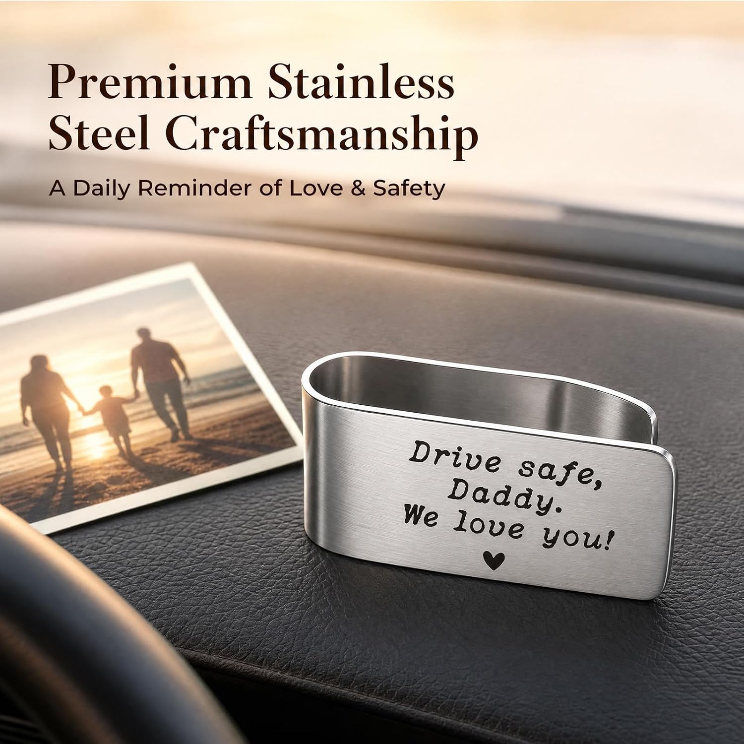 Drive Safe Daddy Car Visor Clip, “We Love You” Gift for Dad from Kids, Safe Driving Gift for Father Husband Boyfriend, Car Sun Visor Keepsake, Father’s Day Car Accessories