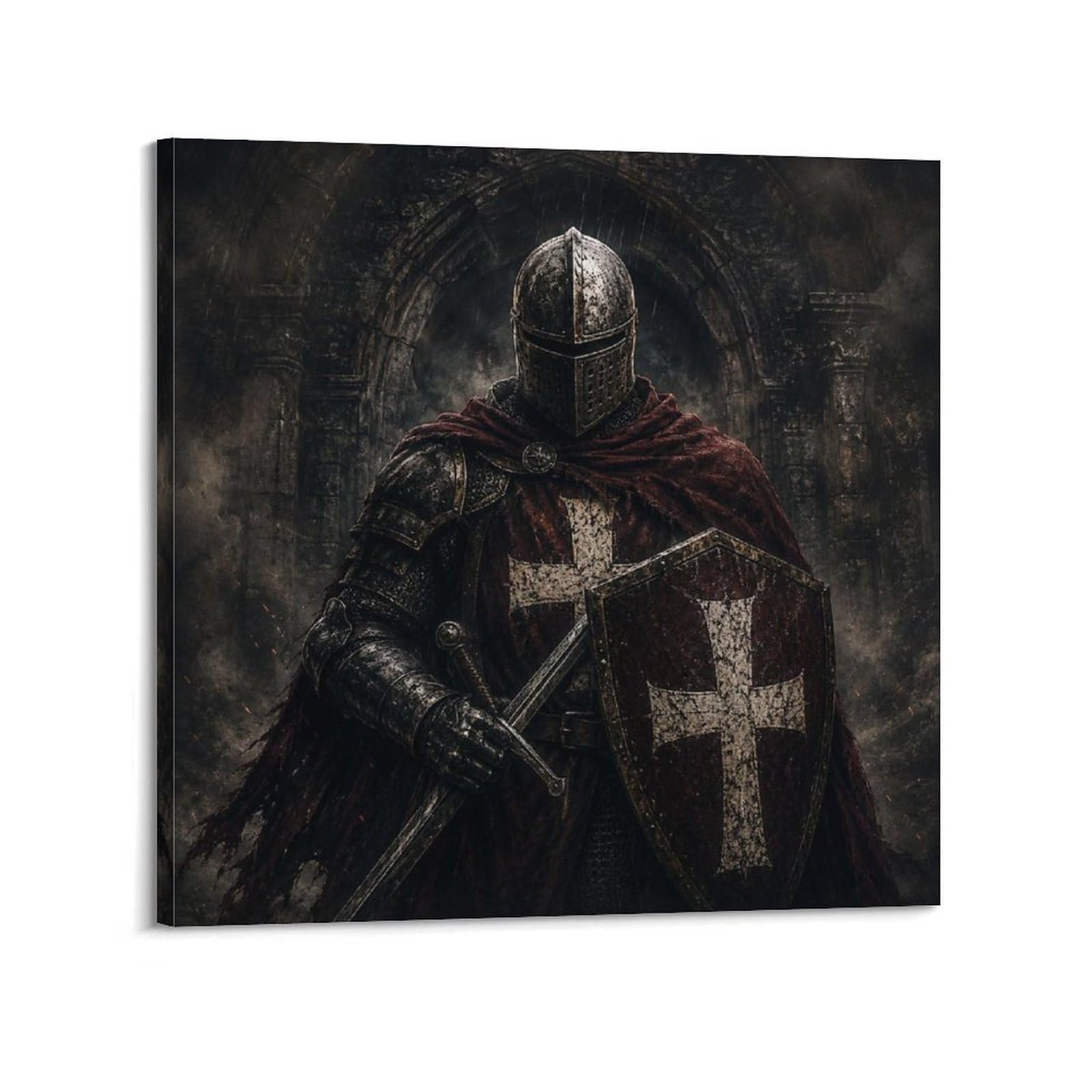 XKUGA Gothic Cloak Teutonic Knight Fortress Arch Armor Poster Modern Decorative Canvas Prints - Ideal Wall Art for Family, Man Cave, Game Room, Boys & Girls Bedroom 16x16inch(40x40cm)