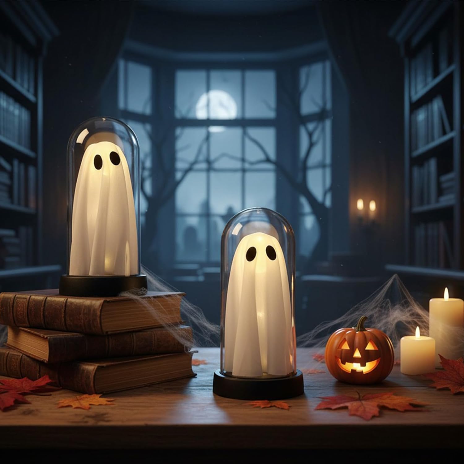 Halloween Decorations Indoor - 2 Pack Light Up Ghost Decor, Glowing Cute Ghost for Home, Tabletop, Mantel, Kitchen Party - Halloween Decor & Holiday Lights