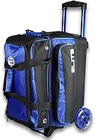 Vista 11 de ELITE Bolsa de bolos Deluxe de 2 bolas con ruedas lisas de 5 pulgadas, bolsillo grande para accesorios, compartimento para zapatos, mango extensible