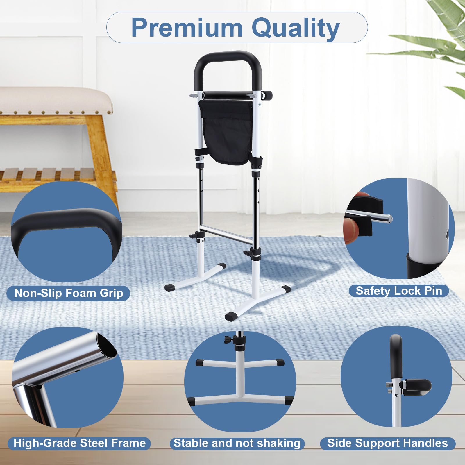 Aide pour Se Lever du Lit, Barrière de Lit Adulte avec Potence Réglable, Support de Redressement pour Personnes Âgées, Utilisation à Domicile ou Maisons de Retraite, Capacité 136 kg