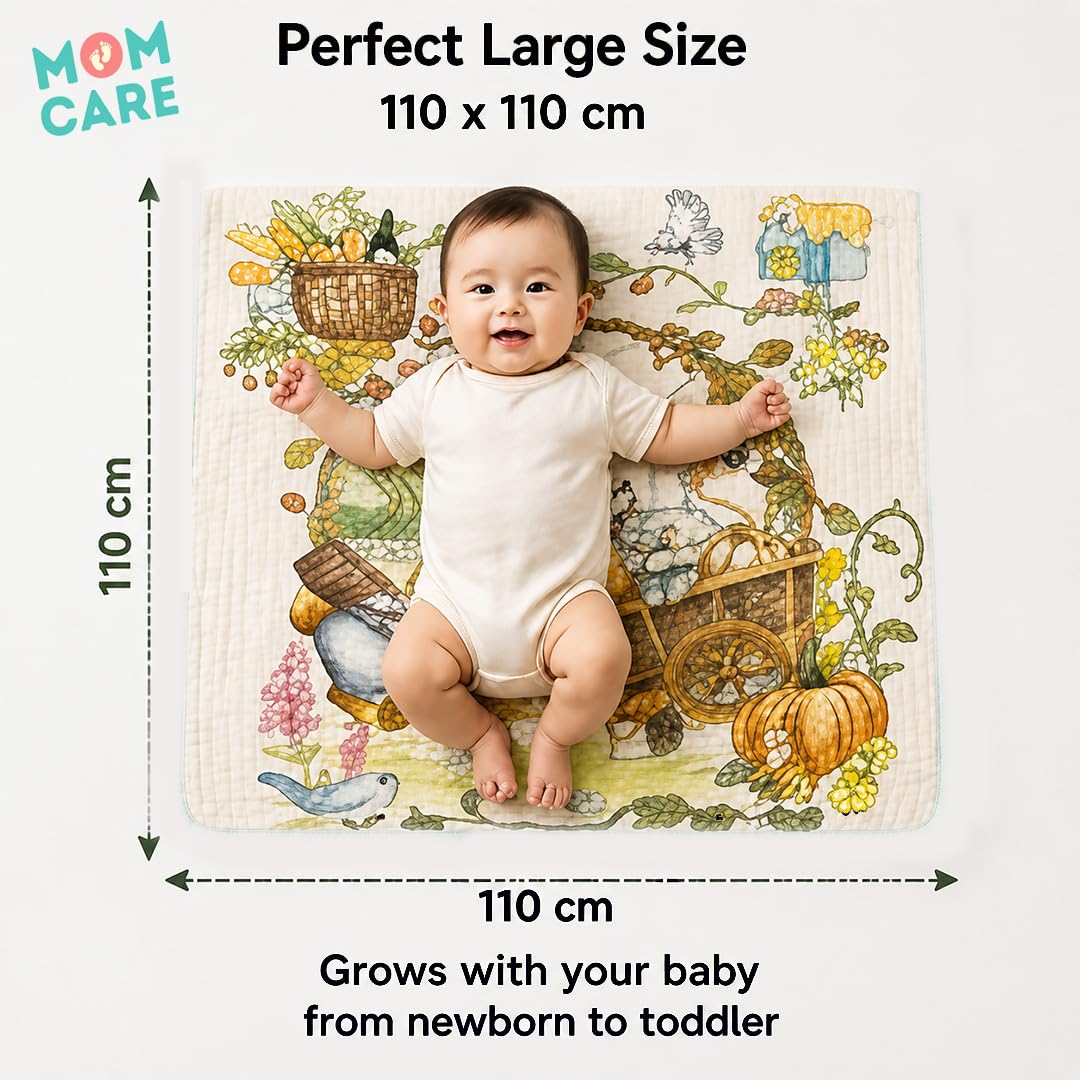 MOM CARE Baby Blankets Newborn | 6 Layer Organic Muslin Baby Blanket | Ultra Soft Breathable Cotton Swaddle Wrap | Baby Quilt, Receiving Blanket, Bath Towel, Stroller Cover | 110X110 Cm Animal Print 4