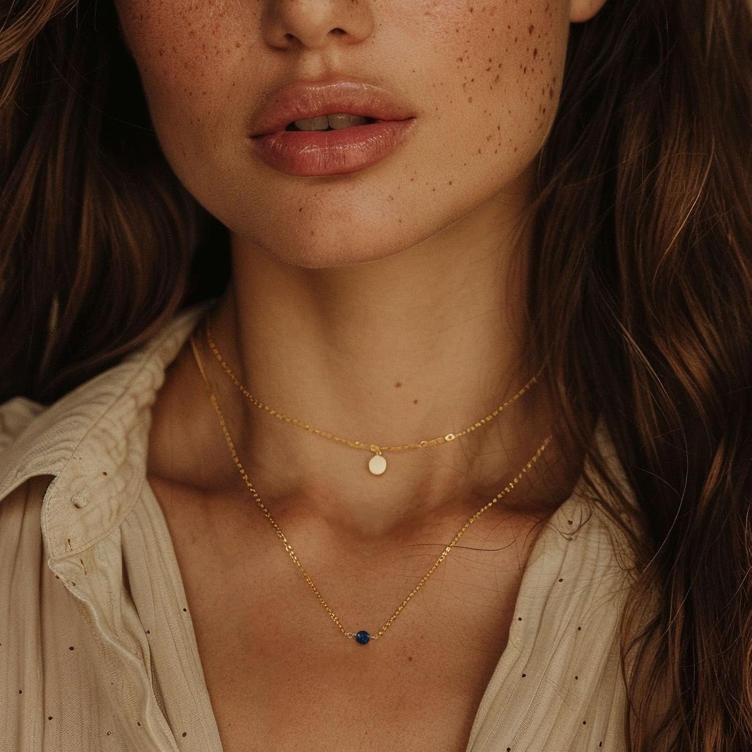 Gemstone Bead Necklaces for Women 14K Gold Plated Emerald Birthstone Necklace Dainty Pearl Turquoise Necklace Blue Green Pendant Necklace Birthday Gifts for Women Mom Jewelry - Image 3