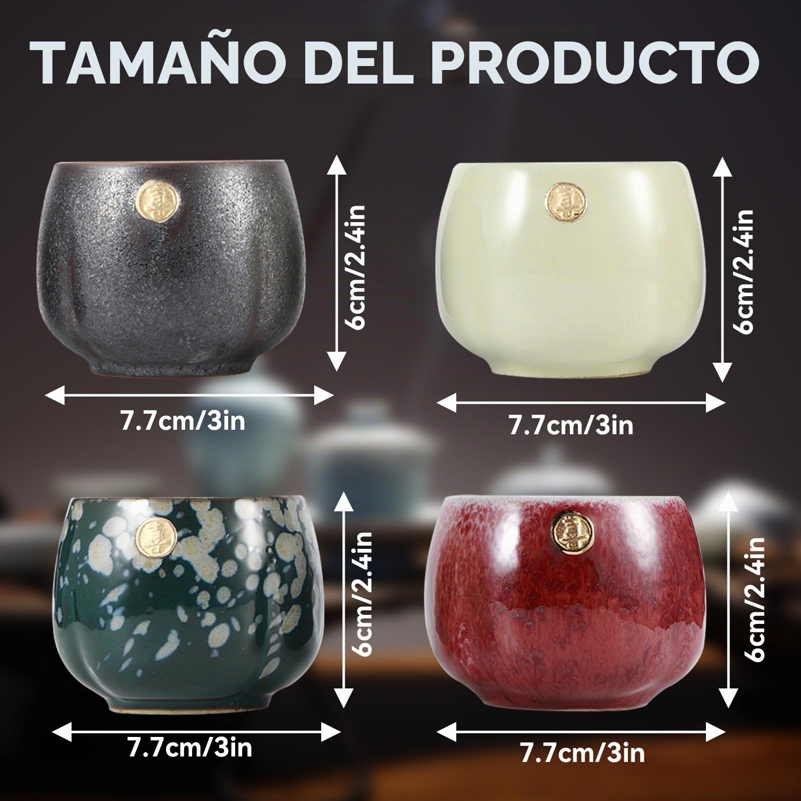 Juego de 4 tazas de té japonesas, tazas de té japonesas, juego de tazas de té japonesas para el hogar, oficina, regalos, tazas de té