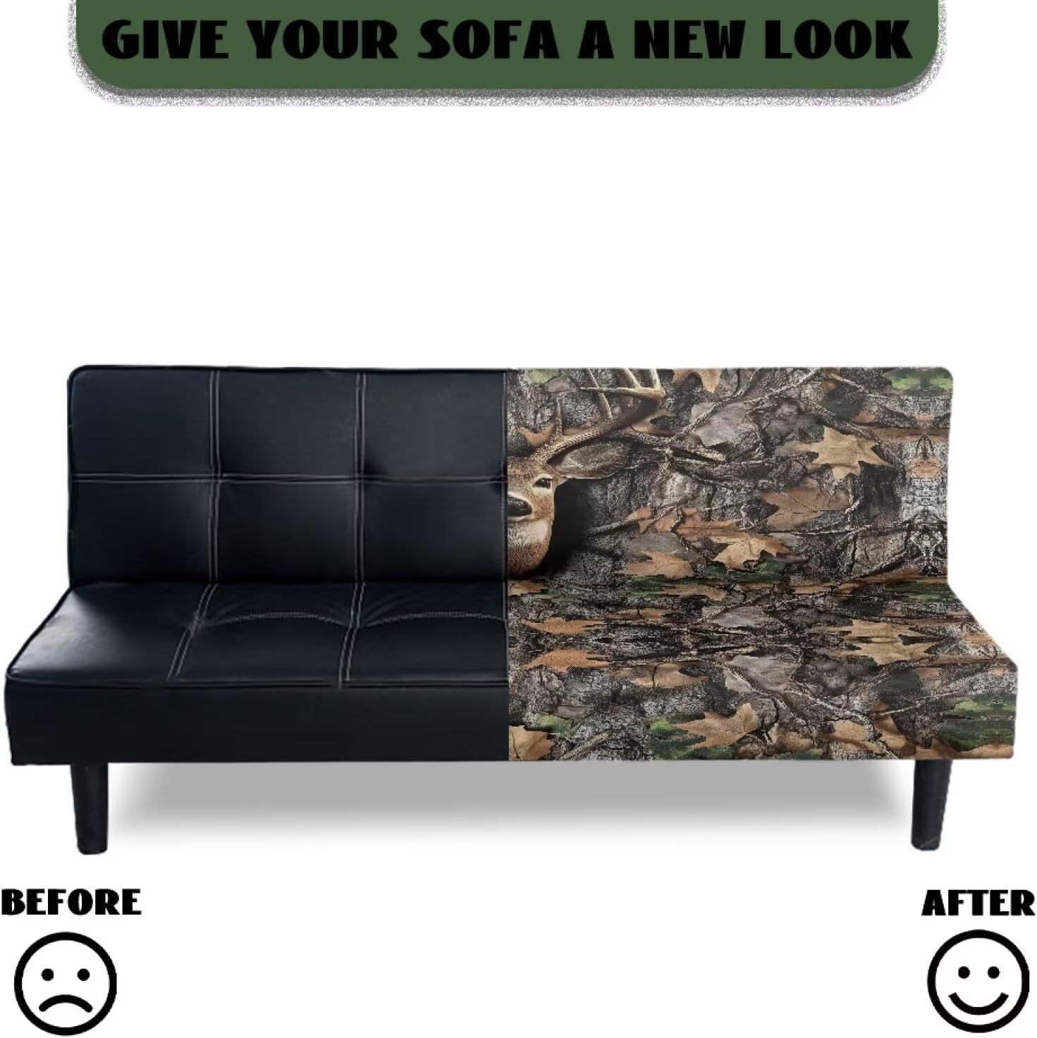 Xoenoiee Hunting Deer Forest Camo Pattern Futon Cover Armless Sofa Covers Sofa Bed Covers Stretch Futon Couch Cover Sofa Slipcover Washable Furniture Protector