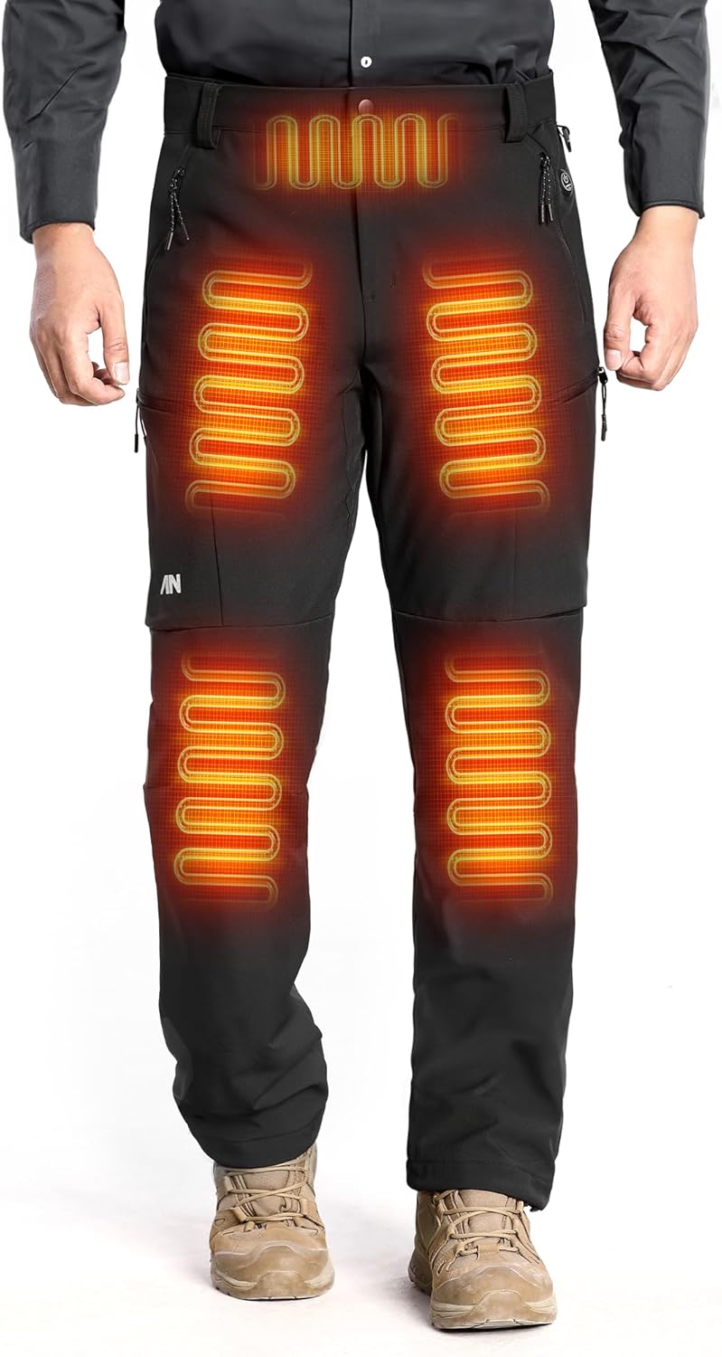 ANTARCTICA GEAR Heated Pants for Men, with 12V Battery, 5-Zone Heating Softshell Outdoor Trousers Hiking Pants