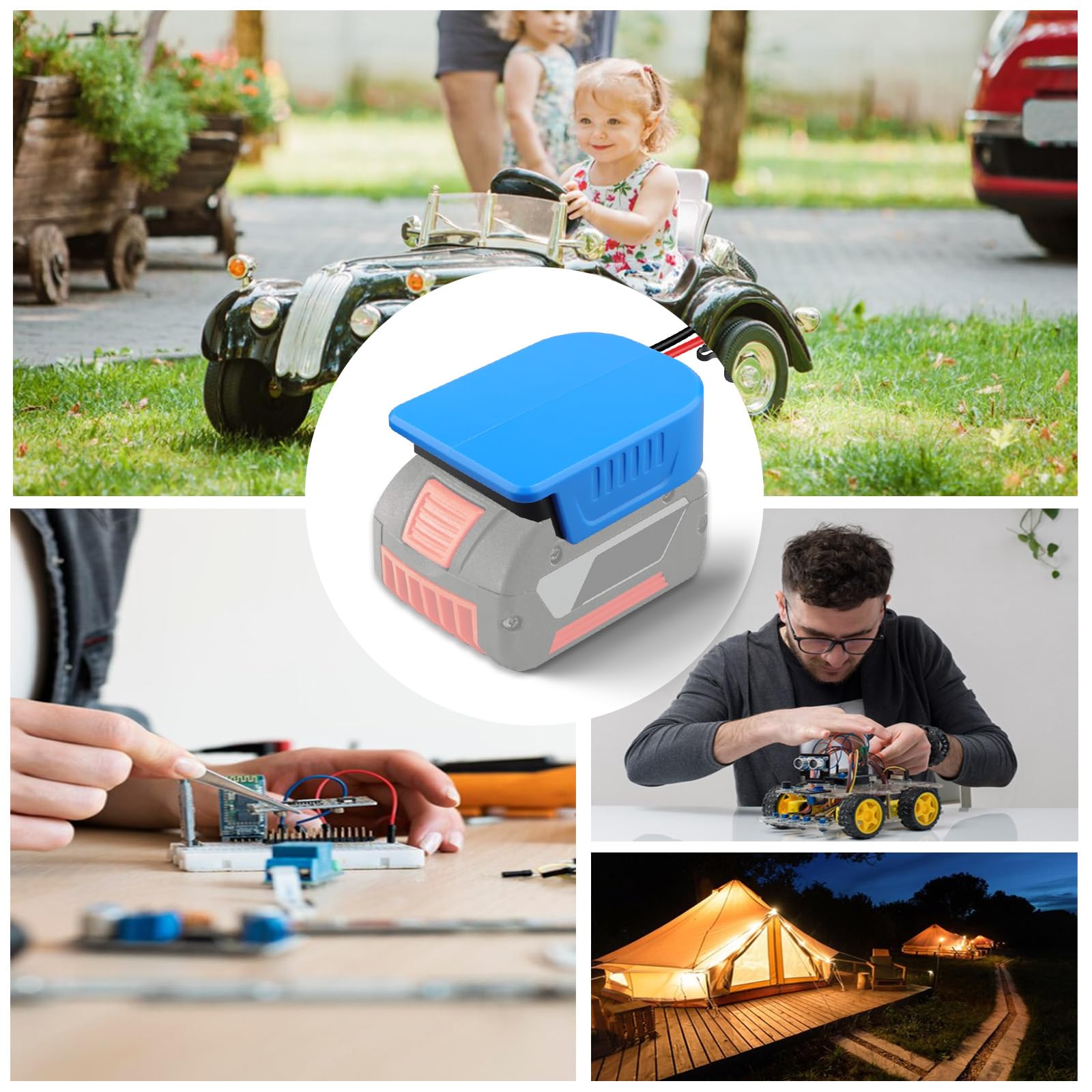 2 pièces d'adaptateur Power Wheel pour batterie Bosch 18 V GBA, convertisseur de chargeur DIY pour batterie Bosch Power Station, avec câbles de fils 14 AWG (batterie non incluse)