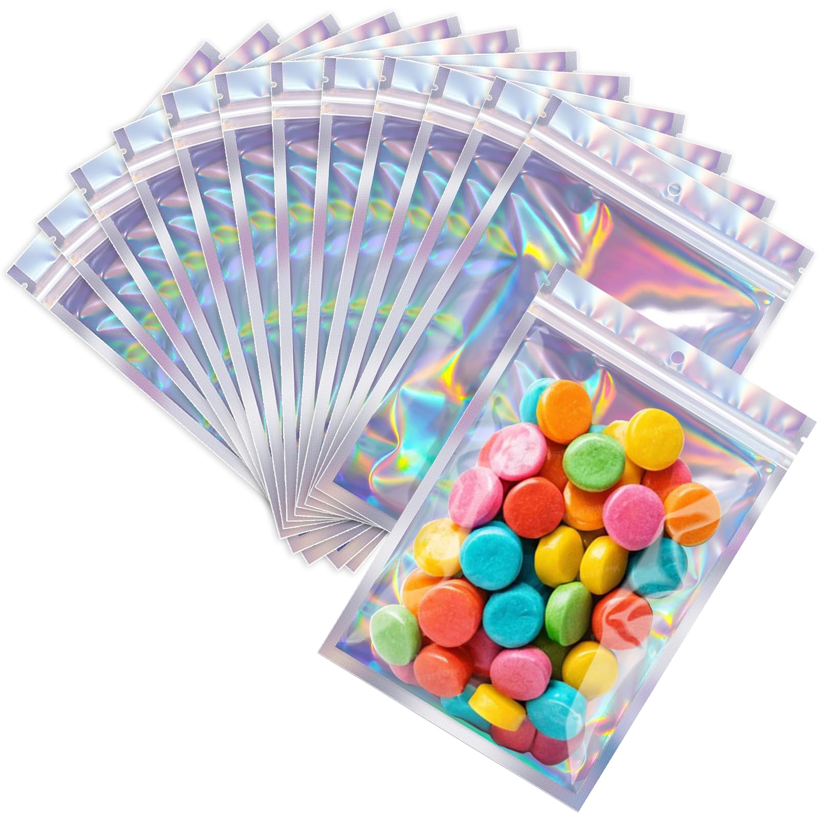 100 Pcs Resealable Mylar Bags, Sealable Odor Proof Foil Pouch Bag with Clear Window, Small Bussiness Packaging Supplies (Silver, 4 X 6 Inch)