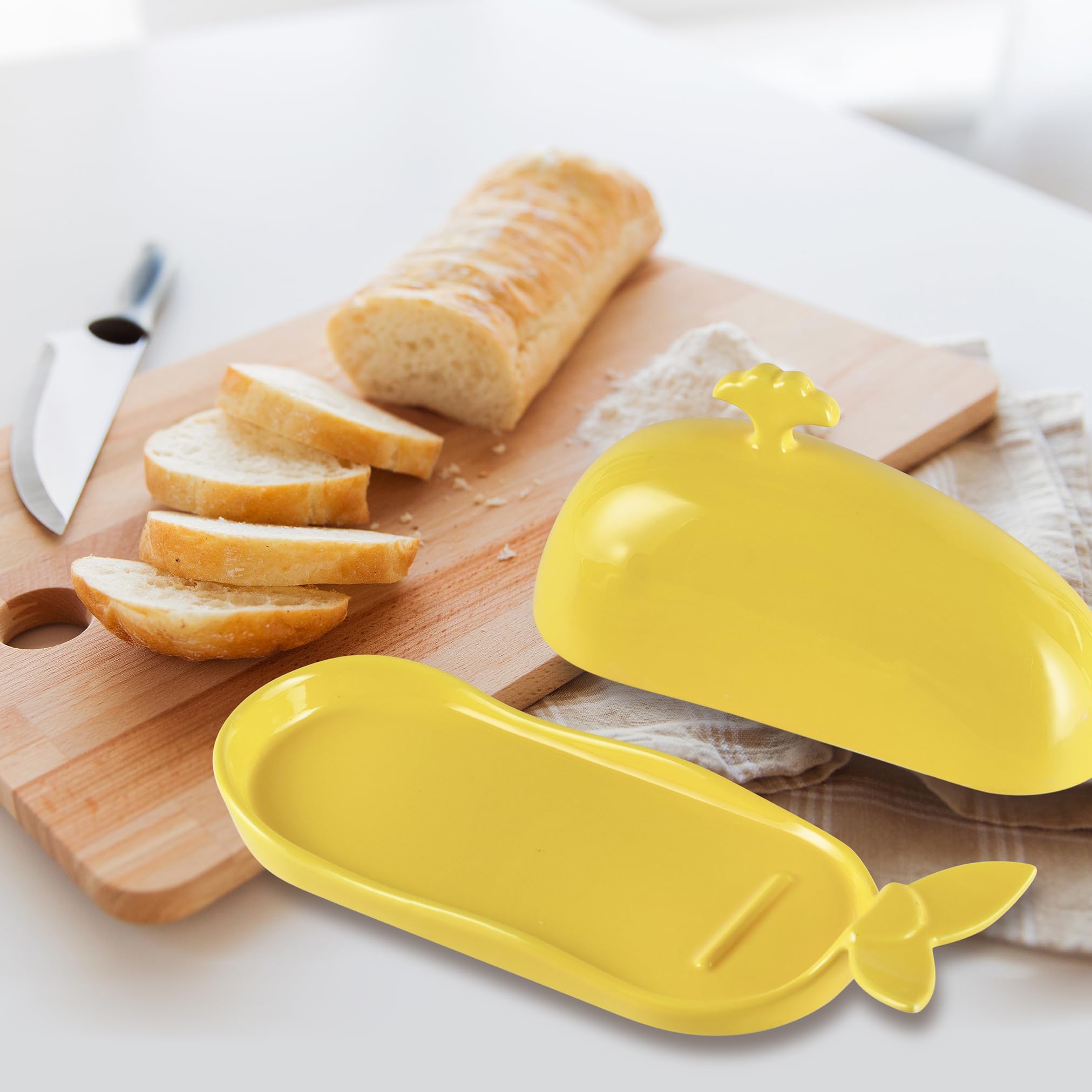 Mantequera de ballena con tapa, bonito plato de mantequilla de cerámica con asa para encimera, divertido soporte de mantequilla para decoración de cocina, regalo ideal para inauguración de la casa