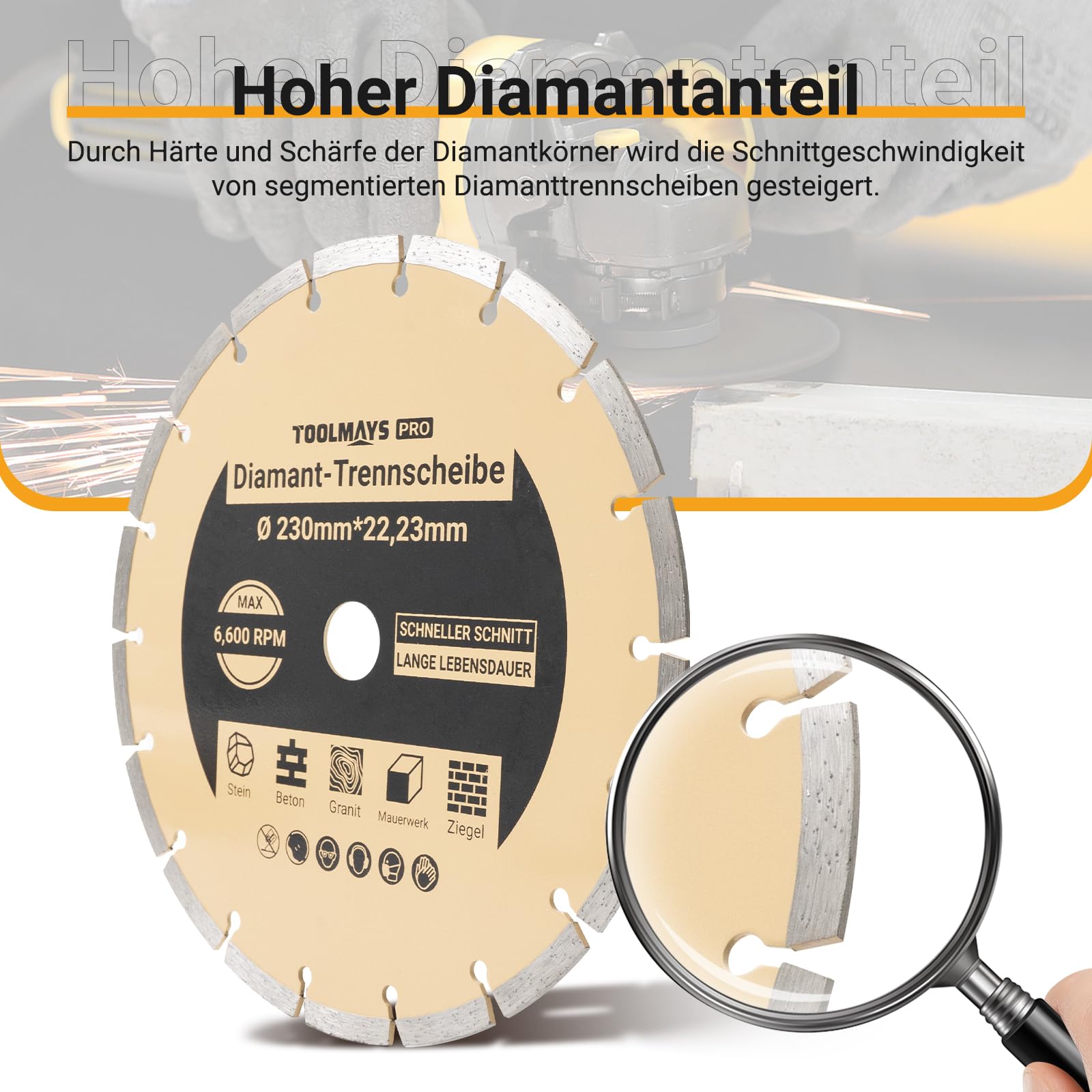 Diamanttrennscheiben Set 2x 230mm Diamantscheibe für Stein, Beton, Granit, Mauerwerk, Ziegel, Stahlbeton, Bohrung 22,23 mm