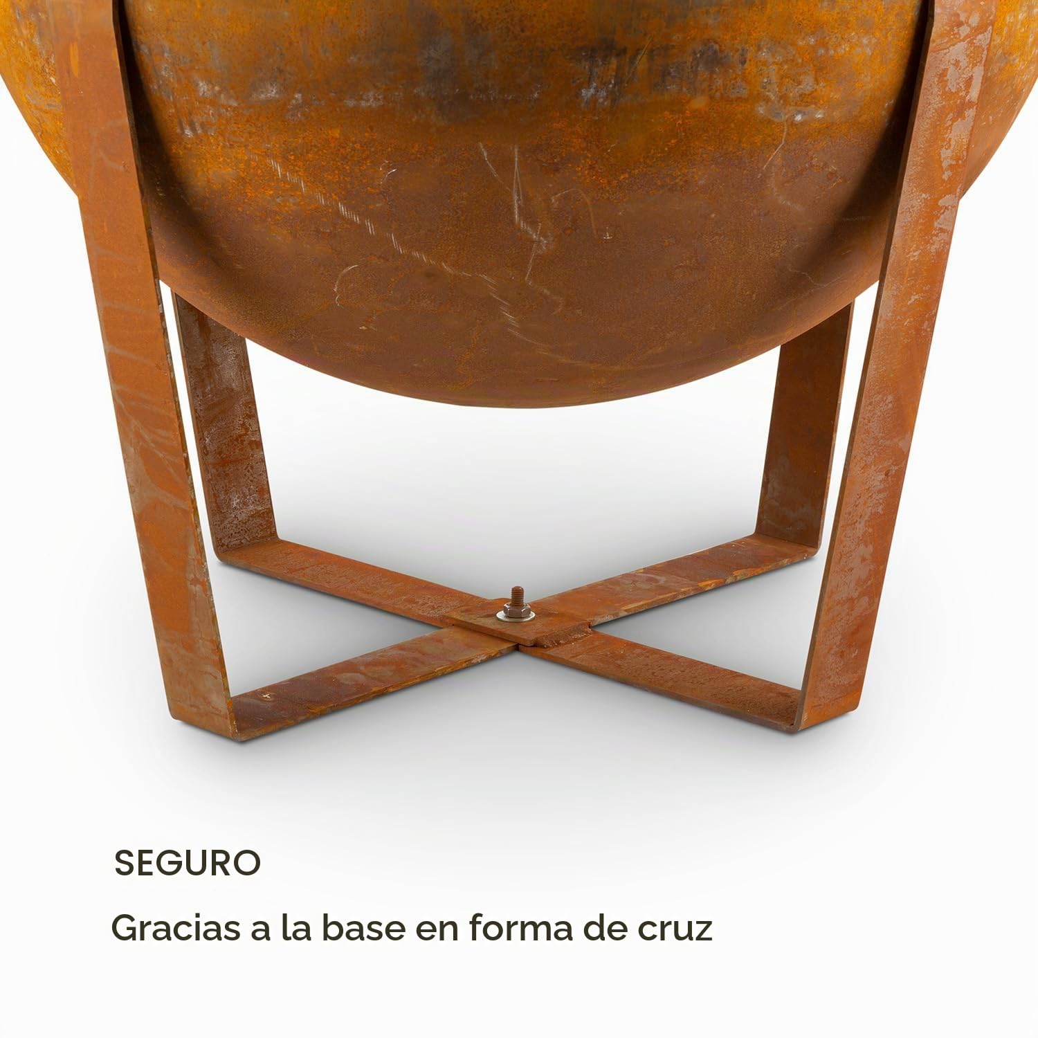 blumfeldt Fire Globe Brasero con Parrilla, Anillo Ø 59 cm, Brasero Ø 60 cm, Rejilla Ø 59 cm, 60 x 120 cm (Ø x H), Look Usado: Aspecto óxido, Regulable en Altura, marrón