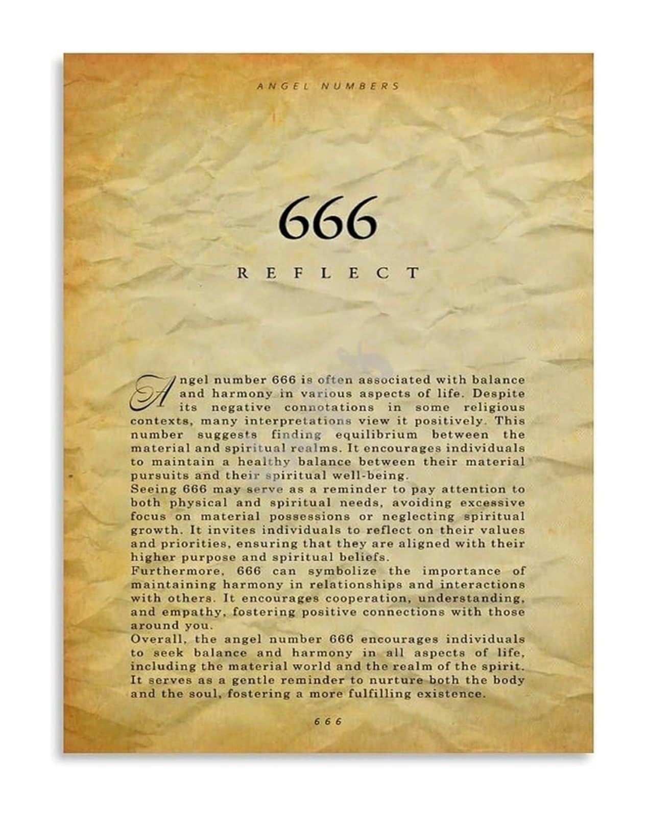 EKFBQBGW Minimalist Vintage 666 Angel Number Poster Canvas Wall-Art for Room Bedroom Decor Unframed,08x12inch(20x30cm)