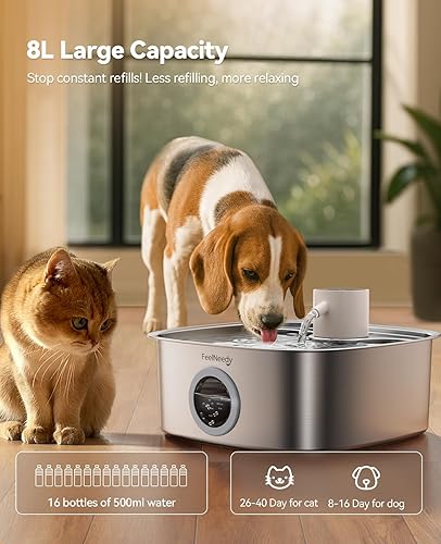 Miniatura 8 de Fuente de agua inalámbrica para perros, fuente de agua con batería de 5000 mAh para perros, fuente de agua de acero inoxidable para gatos múltiples