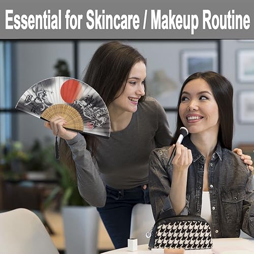 Miniatura 5 de OMyTea Abanico de mano plegable para mujer  Abanico de seda de bambú vintage chino japonés  para sofocos, iglesia, EDM, festival de música, fiesta,
