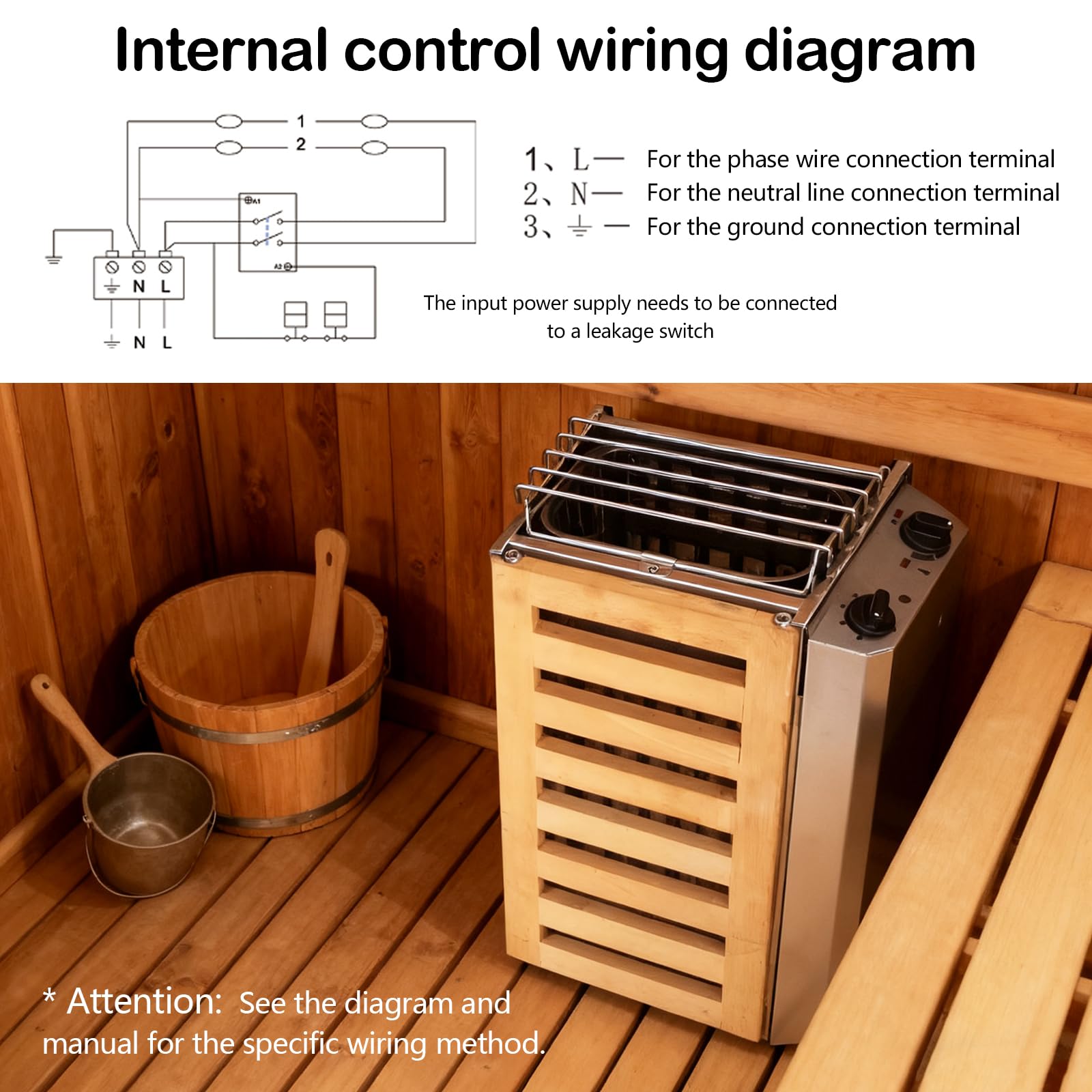 Calentador Sauna Eléctrico 3,6 Kw Acero Inoxidable Controlador Digital Temporizador 3 Horas Pared