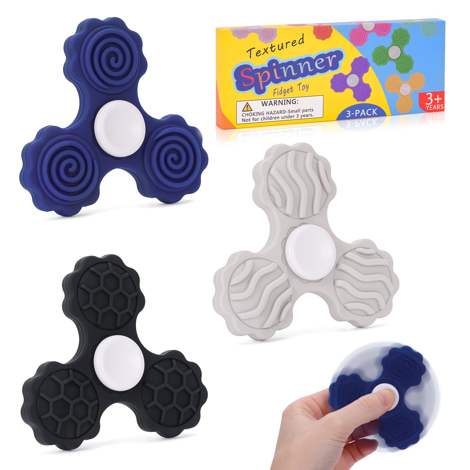 3 PCS Silicone Fidget Spinners, strutturato giocattoli sensoriali per adulti