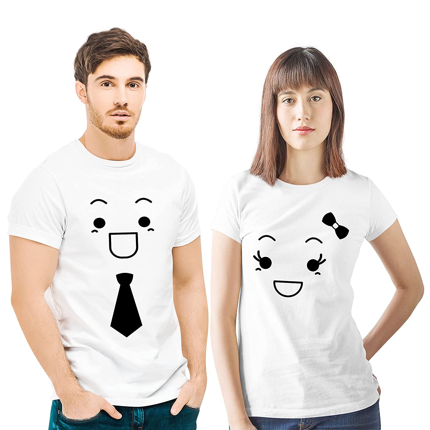 DeeraDEERAMen's & Women's Round Neck T-Shirt-boss Real boss Printed Tshirt for Couples Pack of 2-Couple White