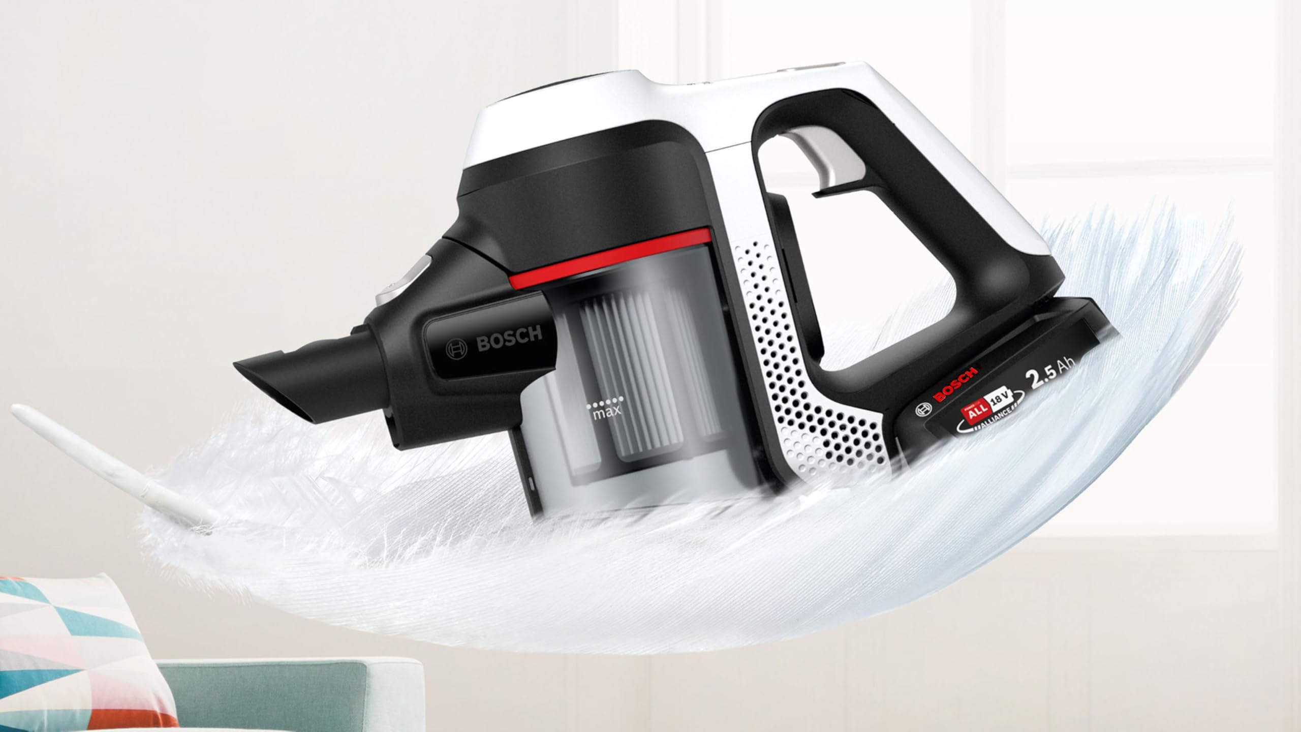 Bosch Unlimited Serie | 6 - Scopa Elettrica Ricaricabile, Aspirapolvere Multifunzione senza Fili e senza Sacco, 18V, Bianco
