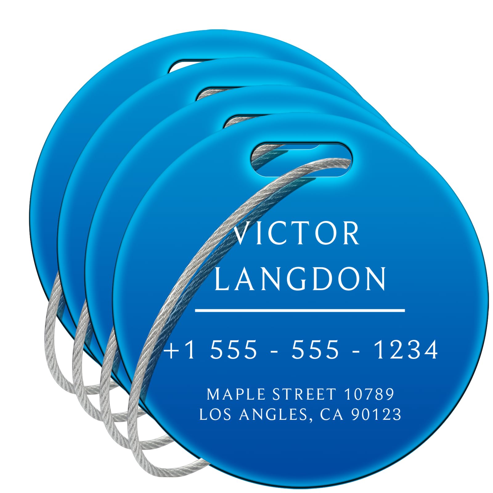 Stainless Luggage Tags for Suitcases 4 Pack: Metal Personalized Luggage Tags for Backpacks & Bags with Customizable Texts (Blue)